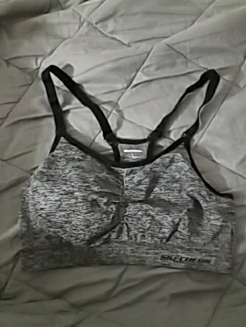 Skechers Gray Heathered Seamless Sports Bra with Black Straps